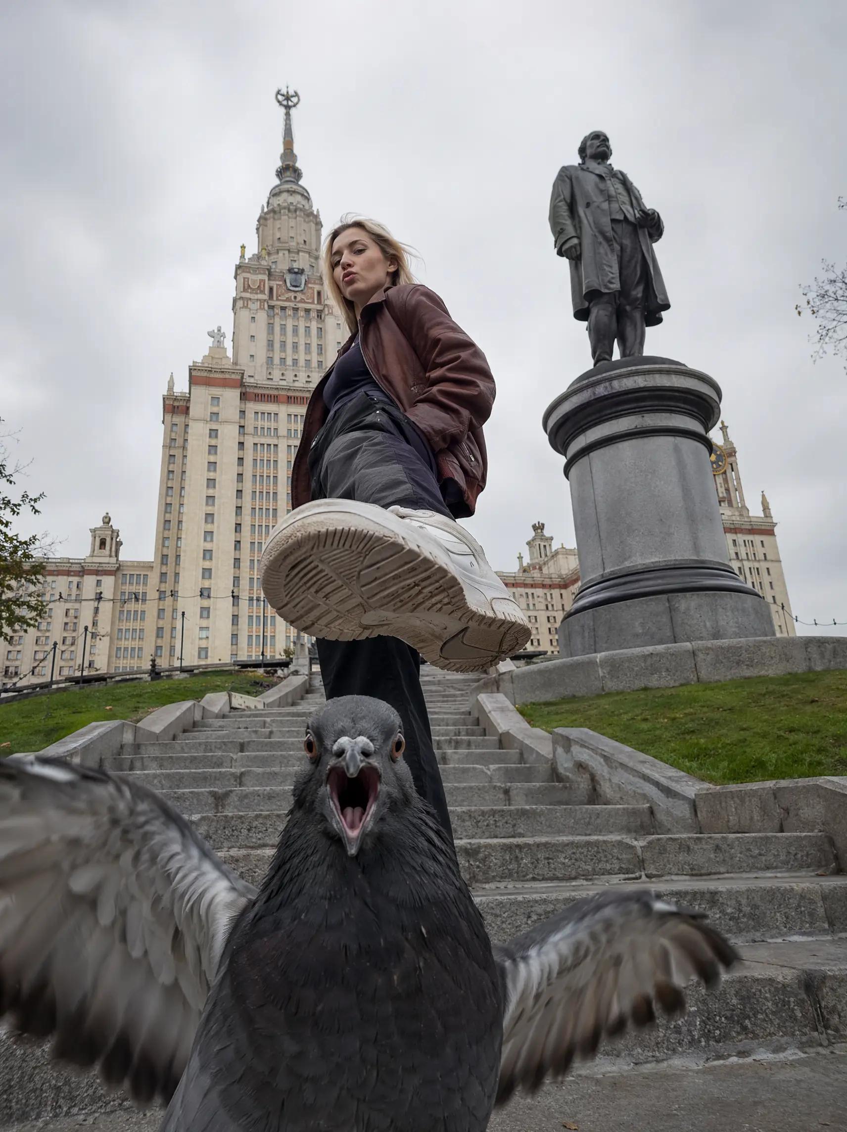 social media -Moscow Pigeon & Woman