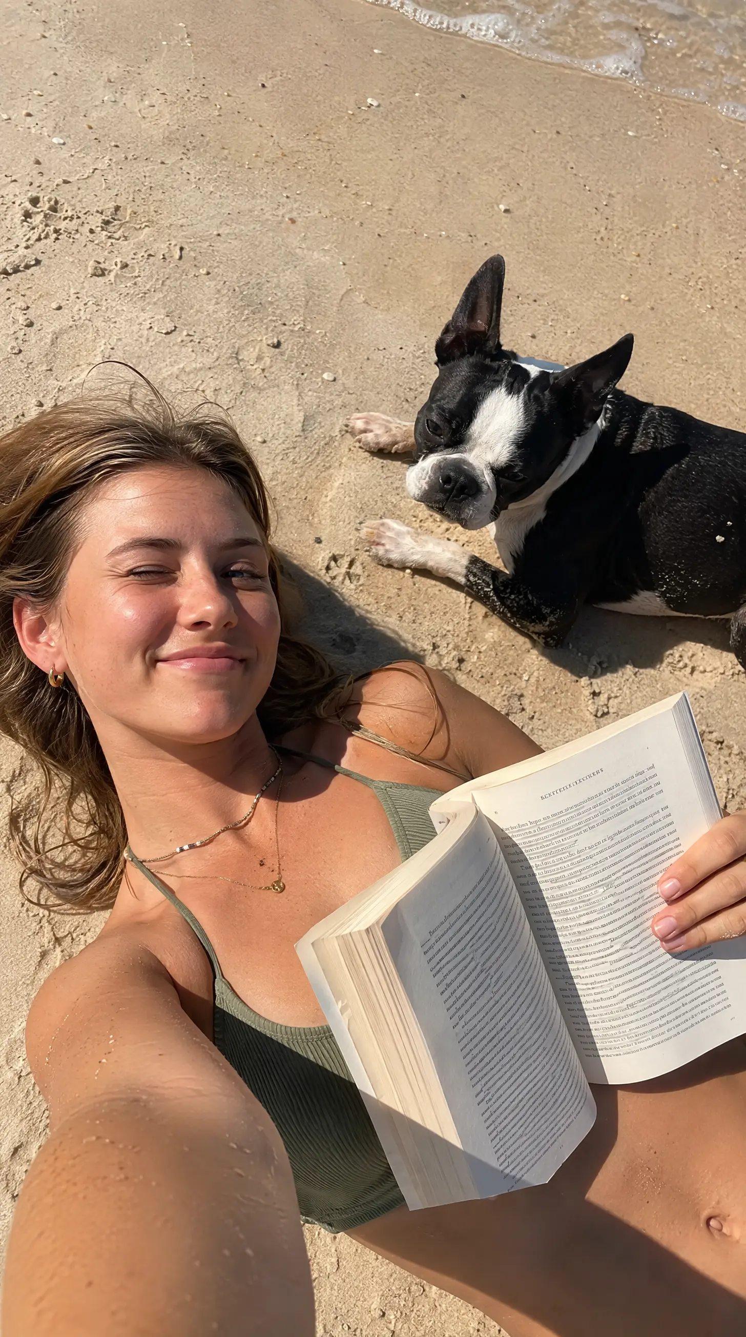 Beach Book & Dog Selfie
