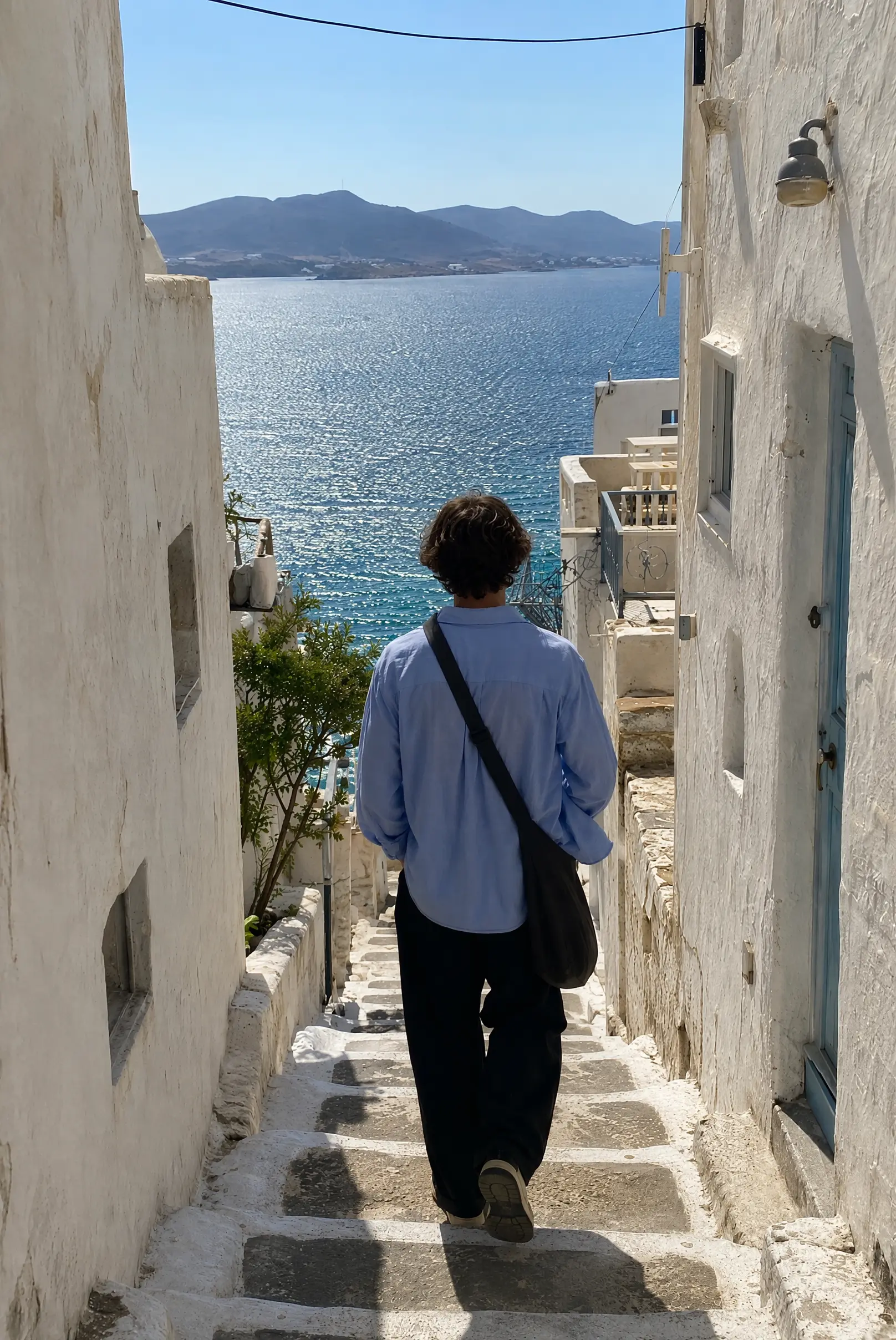 Greek Island Stairway Back View