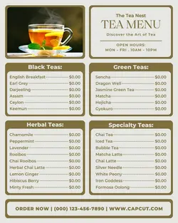 food and beverage tea menu instagram post