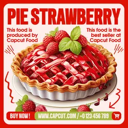Food Pie Strawberry Product Display Instagram Post Red White Modern