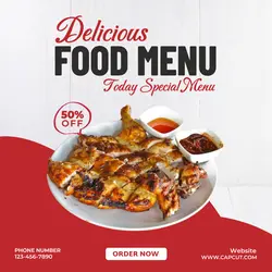 Food Menu Promotion Sale Instagram Post Red And White Minimalist