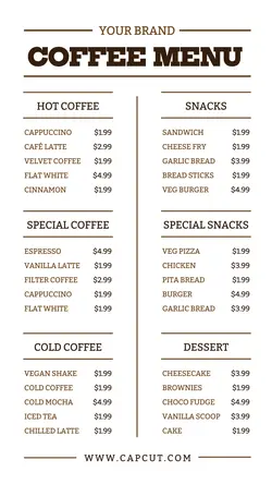 Beverage Coffee Menu Instagram Story