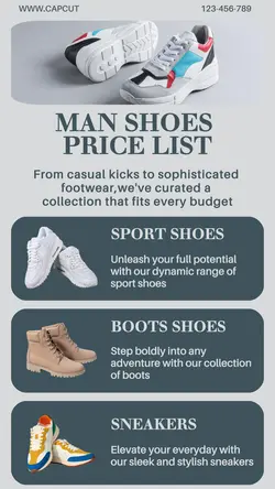 MAN SHOES PRICE LIST PRODUCT DISPLAY INSTAGRAM STORY