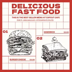 Delicious Fast Food Product Display Instagram Post Red Cream Minimalist