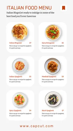 Food Italian Restaurant Menu Instagram Story