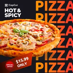Hot and Spicy Pizza - Black theme Instagram Post