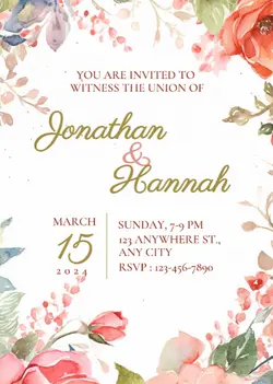 Non-marketing Wedding Invitation Flower Watercolor