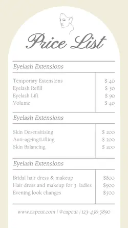 Beauty Salon Price List Instagram Story