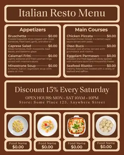 italian resto menu instagram post