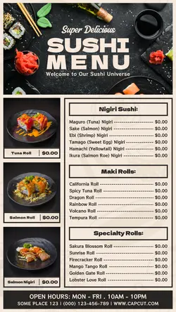 delicious sushi menu instagram story