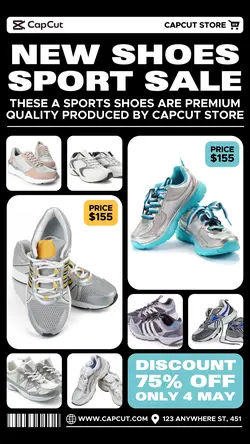 8 Multi-product Image Shoes Sport Sale Promotion Instagram Story Black Modern Flat