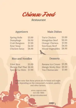 Non-marketing Chinese Restauran Menu Brown