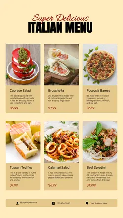 Foods & Beverage Italian Menu Instagram Story