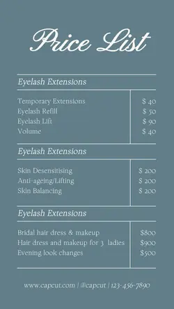 Beauty Salon Price List Instagram Story