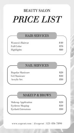 Beauty Salon Price List Instagram Story