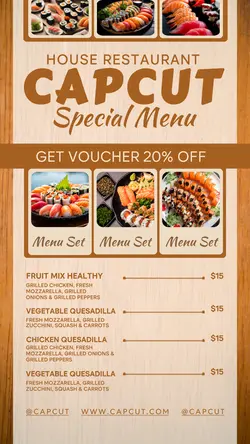 Food and Baverage sales promotion Instagram Story menu post Classic wood