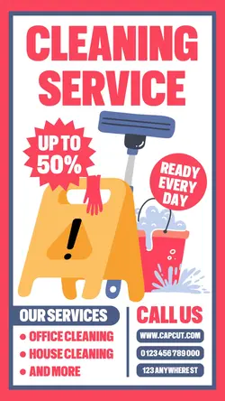 Cleaning Service Promotion Instagram Story Red Blue Flat Modern
