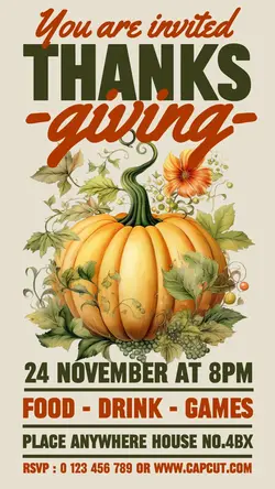 Thanks Giving Invitation Instagram Story Cream Reto