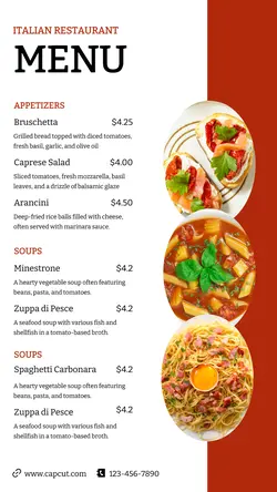 Food Italian Restaurant Menu Instagram Story