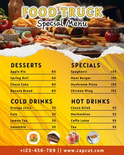 Food truck menu yellow instagram post potrait