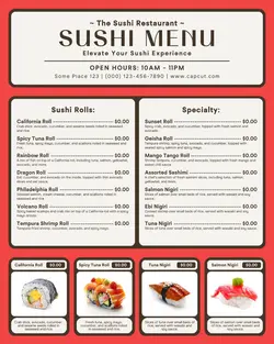 sushi restaurant menu instagram post