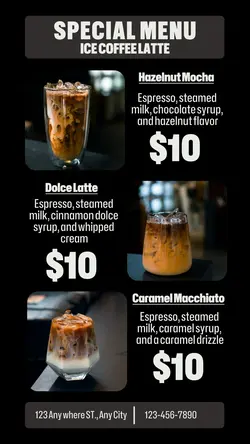 Food Special Menu Ice Coffee Instagram Story