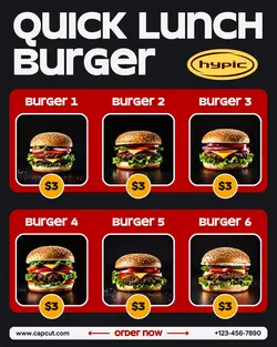Food Burger Menu Instagram Post Black Background UI Style
