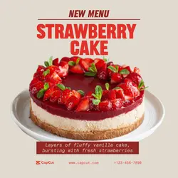 Food and Beverage Strawberry Cake Instagram Post