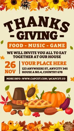 Thanks Giving Invitation Instagram Story Cream Flat Minimalist