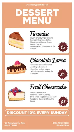 dessert menu promotions instagram story
