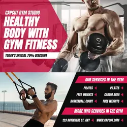 Healthy Body With Gym Fitness Promotion Instagram Post Black Pink Minimalist