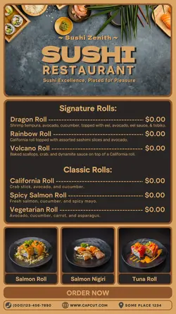 sushi restaurant menu instagram story