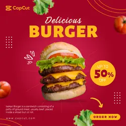 Delicious burger and food menu social media banner template
