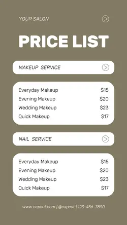 Beauty Salon Price List Instagram Story
