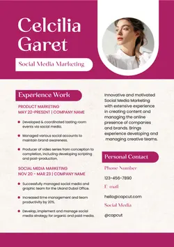 Non-marketing Personal Resume Pink Minimalist