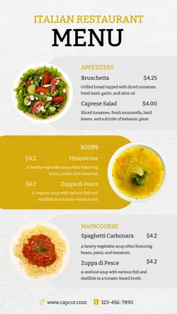 Food Italian Restaurant Menu Instagram Story