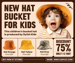 New Hat Bucket For Kids Promotion Facebook Post Brown Cream Modern