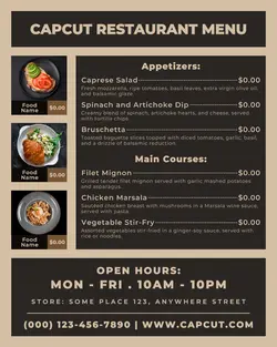 capcut restaurant menu instagram post