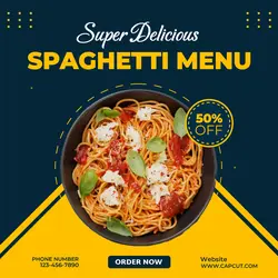 Food Spaghetti Promotion Instagram Post Blue And Yellow Minimalis