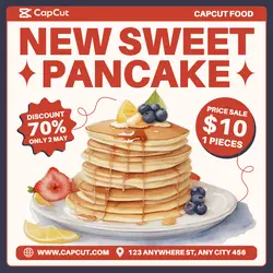 New Sweet Pancake Promotion Instagram Post White Red Flat Modern