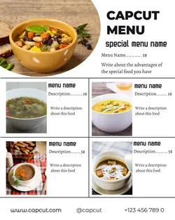 restaurant soup menu for a simple style Instagram portrait