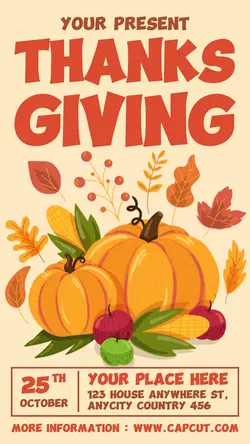 Thanks Giving Invitation Instagram Story Cream Flat Modern