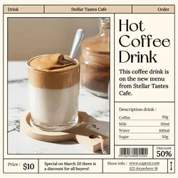 Hot Coffee Drink Promotion Instagram Post Cream Minimalist