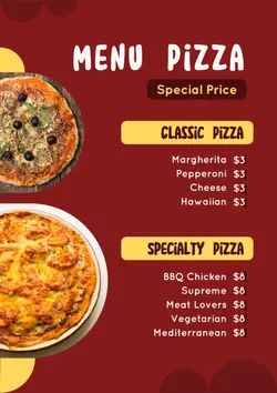 Menu Pizza Special Price Red Yellow Rounde