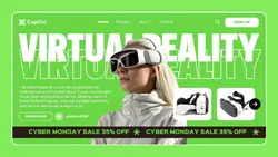 Green Modern UI Virtual Reality Cyber Monday Sale Promotion Website