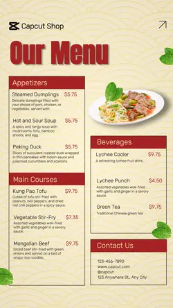 Food Chinese Food Menu Instagram Story