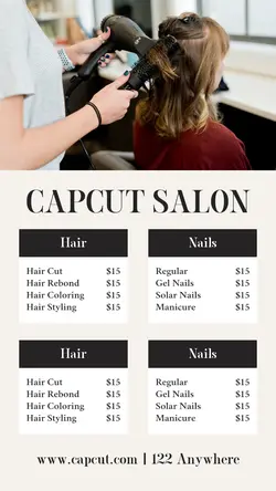 Beauty Salon Price List Instagram Story