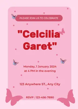 Non-marketing invitation celebrate buterfly pink