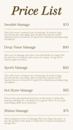 Beauty Salon Price List Instagram Story